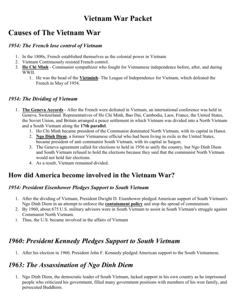 The Vietnam War 1954 To 1975 Worksheet Answer Key