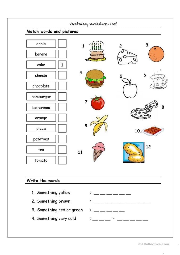 Vocabulary Matching Worksheet  Food Worksheet  Free Esl Printable And Esl Vocabulary Worksheets