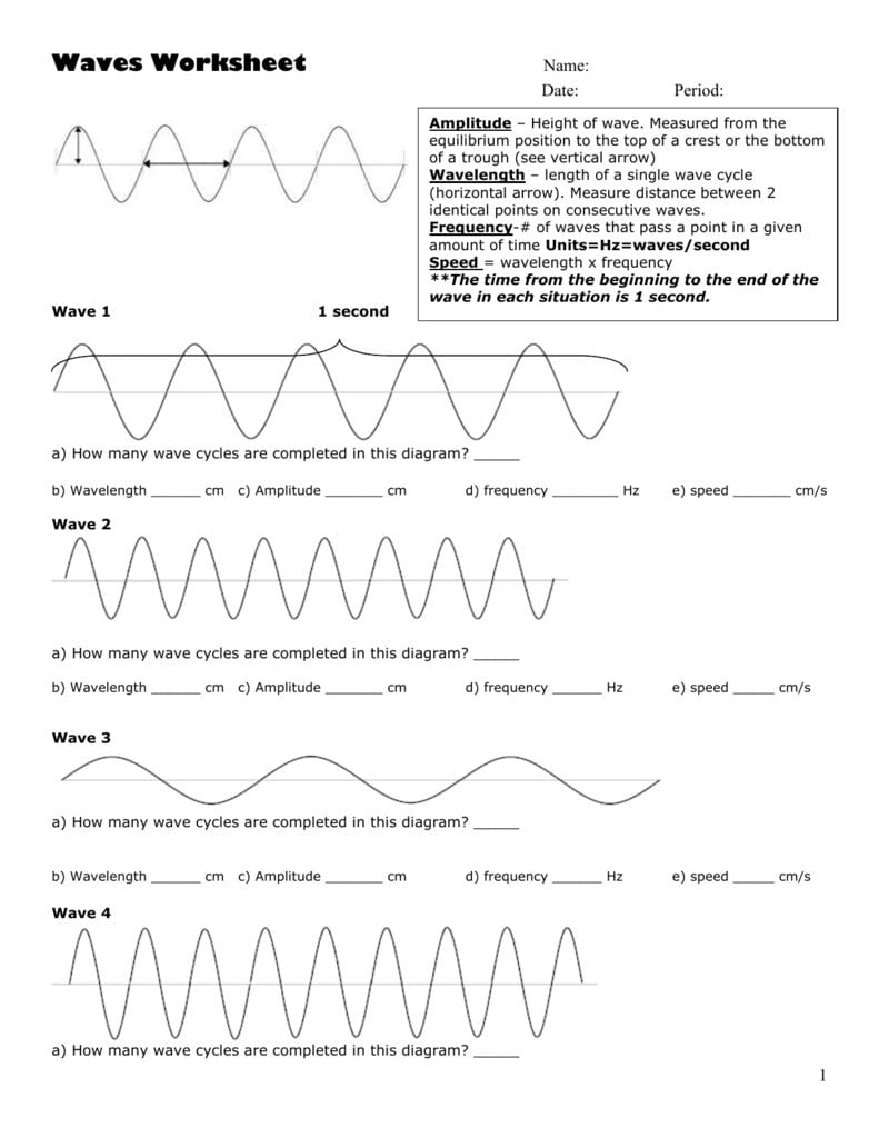 Wave Worksheet For Waves Worksheet Answer Key Physics