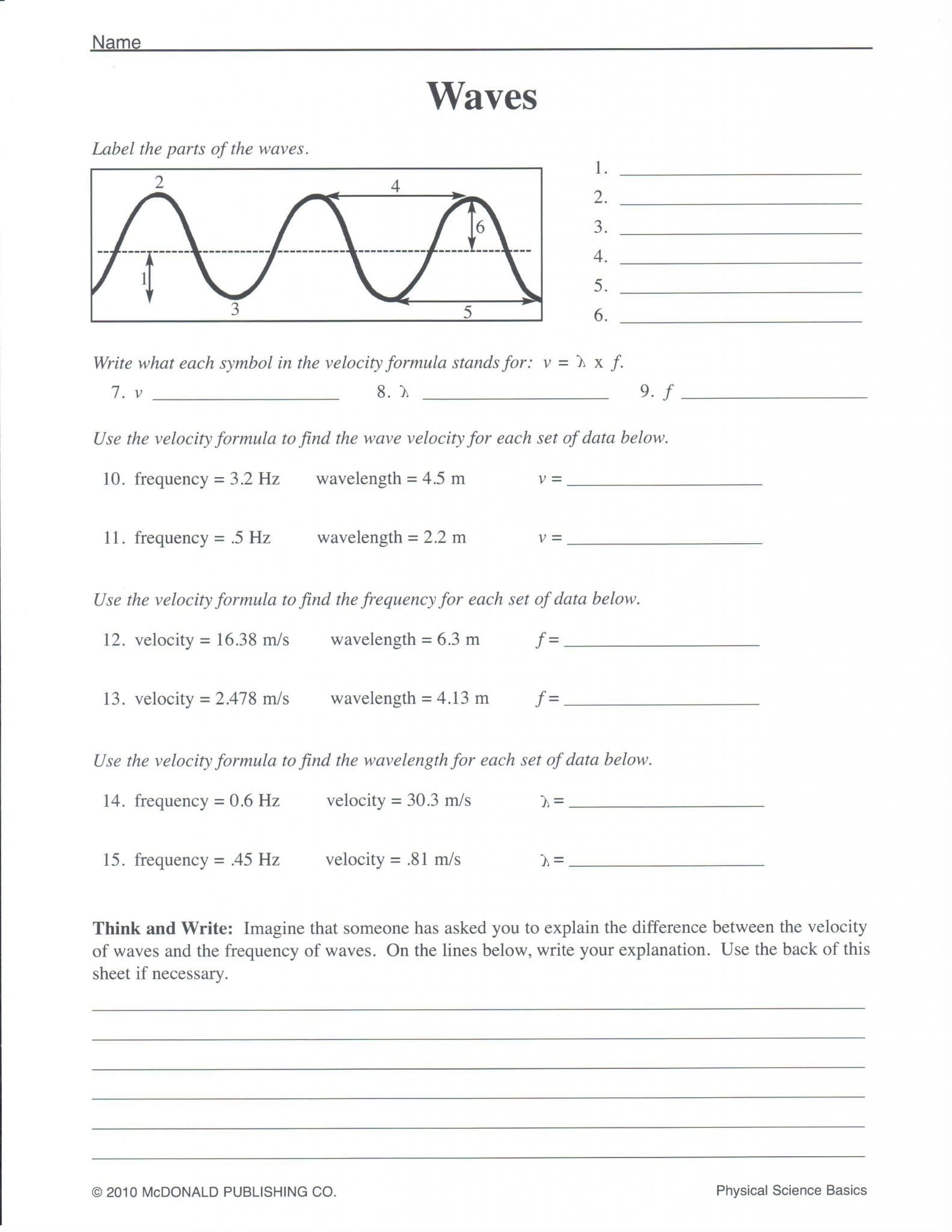 Waves Sound And Light Worksheet Answer Key  Briefencounters As Well As Waves Sound And Light Worksheet Answer Key