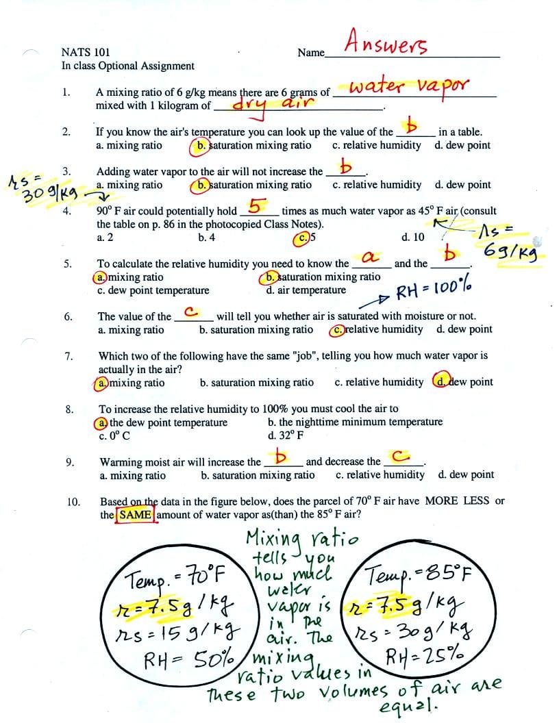 Wed Mar 26 Notes Intended For Relative Humidity Practice Problems Worksheet Answers
