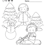 Winter Coloring Worksheet  Free Kindergarten Seasonal Worksheet For Inside Winter Worksheets For Preschoolers