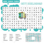 Word Search Puzzle Vector Game About City Buildings Worksheet Along With Building A Bakery Worksheet Answers
