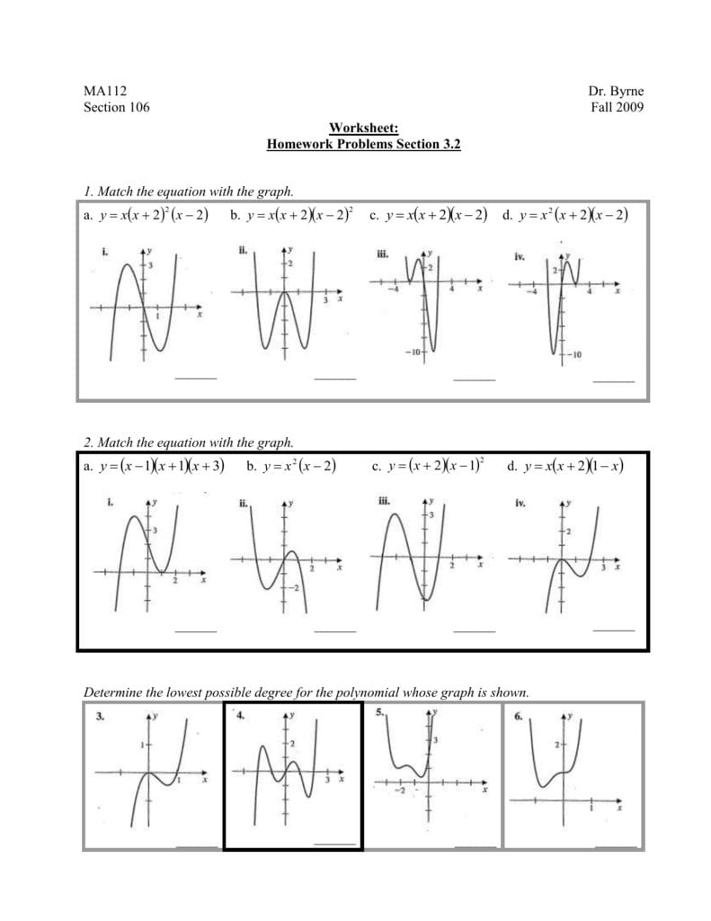 Worksheet 32  University Of South Alabama For Graphing Polynomials Worksheet Algebra 2