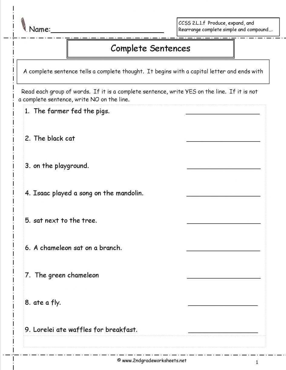 Worksheet Complete Sentences Worksheets Complete Sentence Within Kindergarten Writing Sentences Worksheets