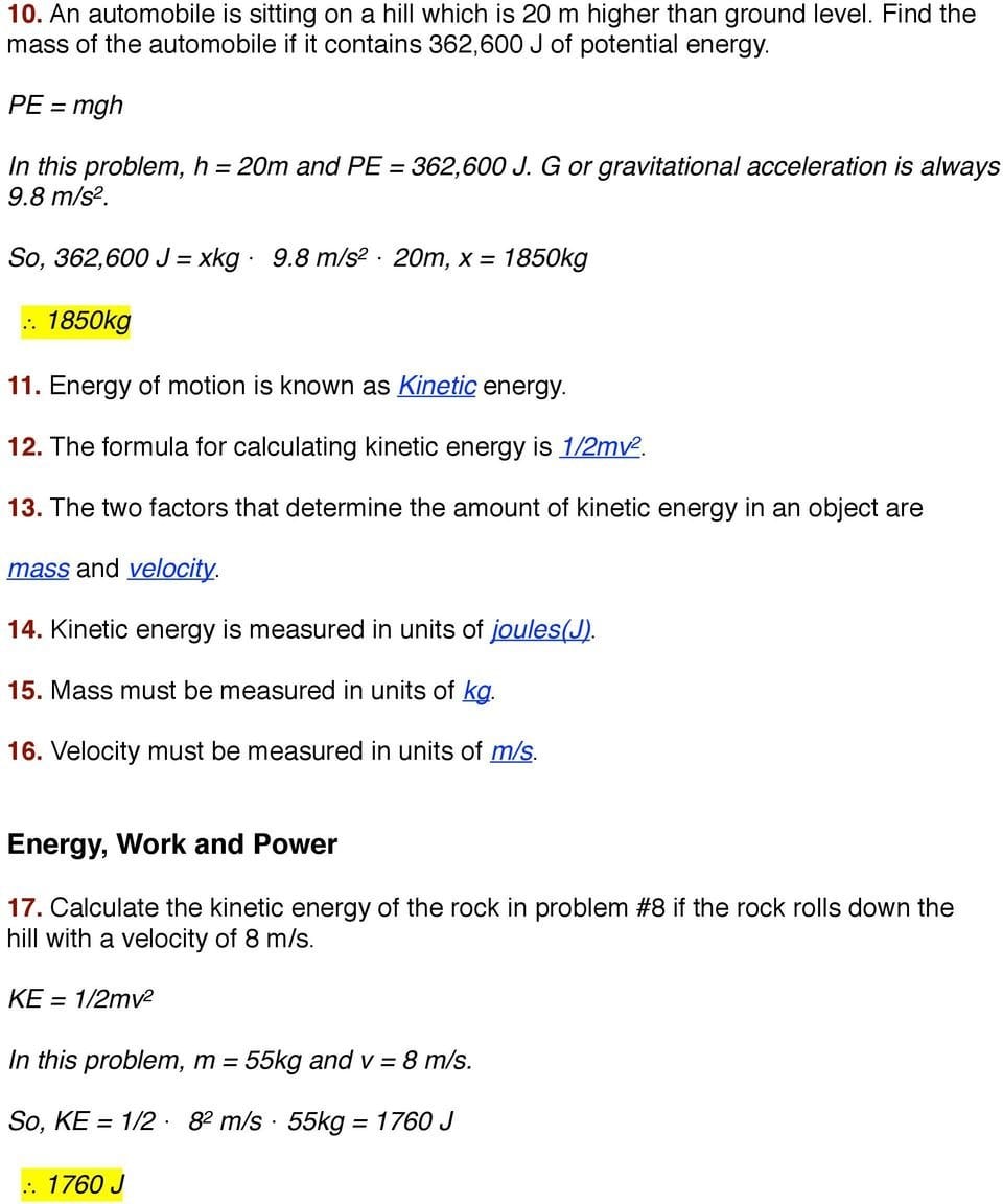 Worksheet Kinetic And Potential Energy Problems  Pdf Along With Worksheet Kinetic And Potential Energy Problems Answer Key