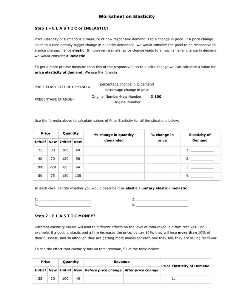 Worksheet On Elasticity Pertaining To Worksheet On Elasticity Answers