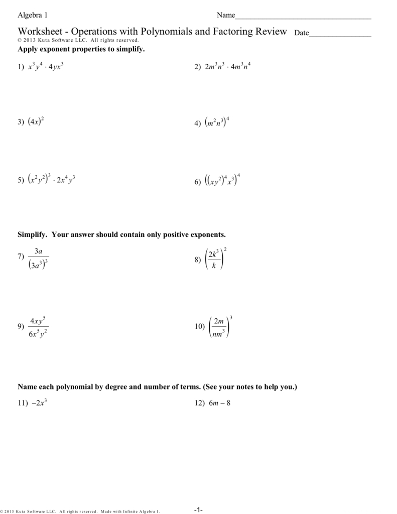 Worksheet  Operations With Polynomials And With Regard To Operations With Polynomials Worksheet