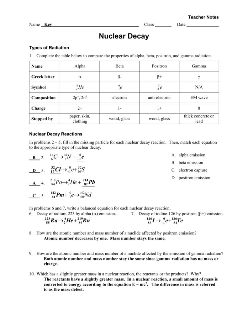 Worksheet  Radioactive Decay  Fissionfusion Key Throughout Fission Fusion Worksheet Answers