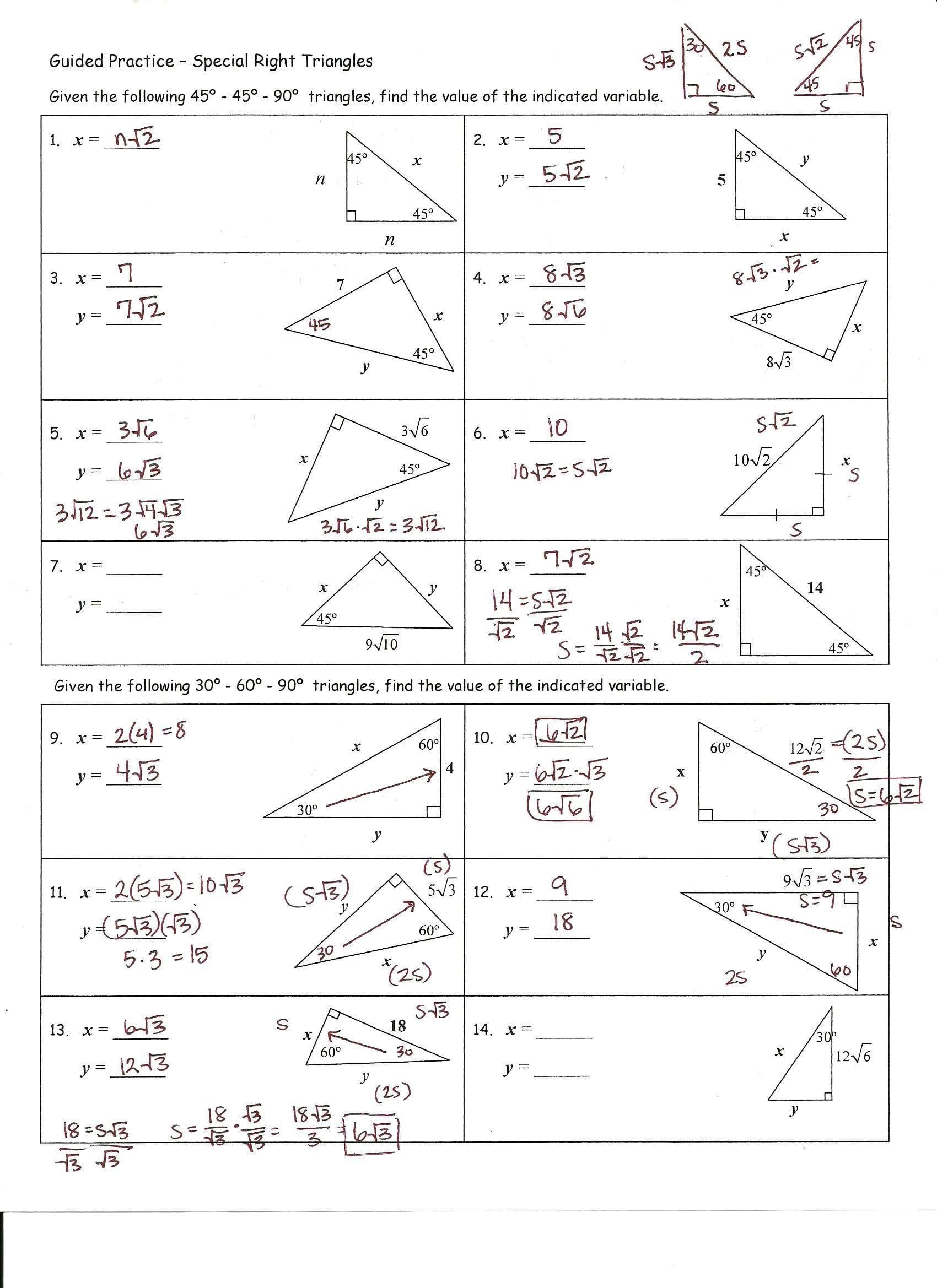 Worksheet Right Triangle Trigonometry Worksheet Problem Solving Pertaining To Special Right Triangles Worksheet Answers