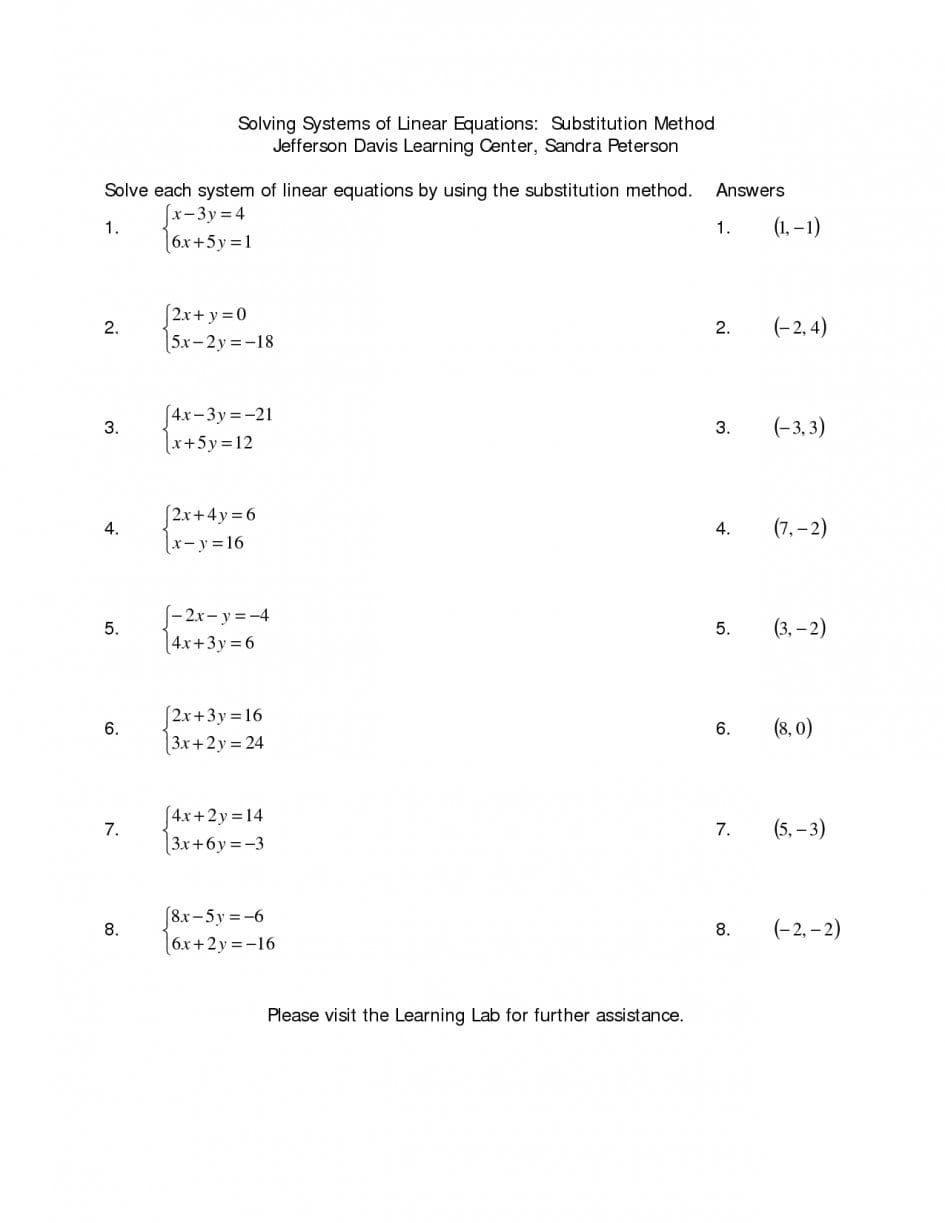 Worksheet Solving Systems Of Equationselimination Worksheet Or Solving Systems Of Equations By Substitution Worksheet Pdf