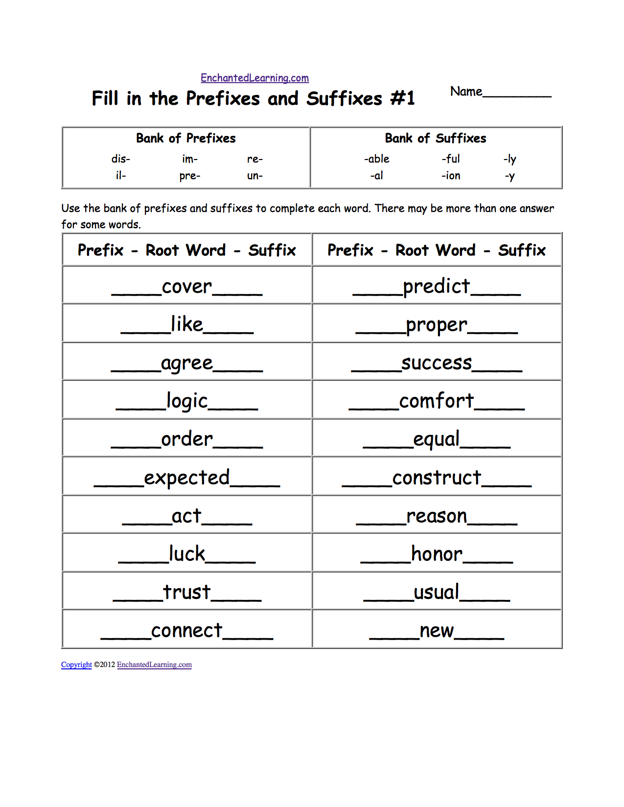 Worksheets And Activities  Prefixes And Suffixes Enchantedlearning As Well As Grammar Suffixes Worksheets