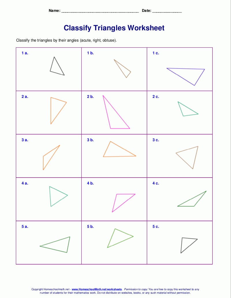 Worksheets For Classifying Trianglessides Angles Or Both For Identifying Triangles Worksheet