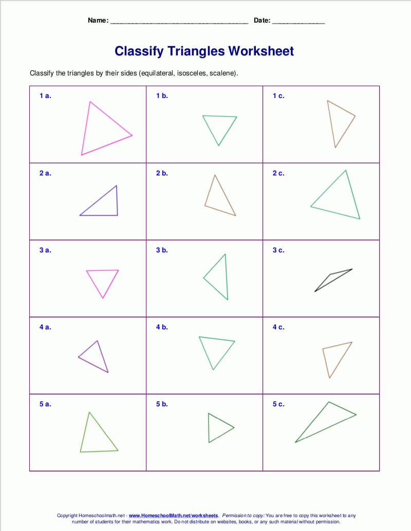 Worksheets For Classifying Trianglessides Angles Or Both In Identifying Triangles Worksheet