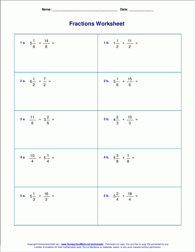 Worksheets For Fraction Addition Inside Adding Mixed Numbers Worksheet