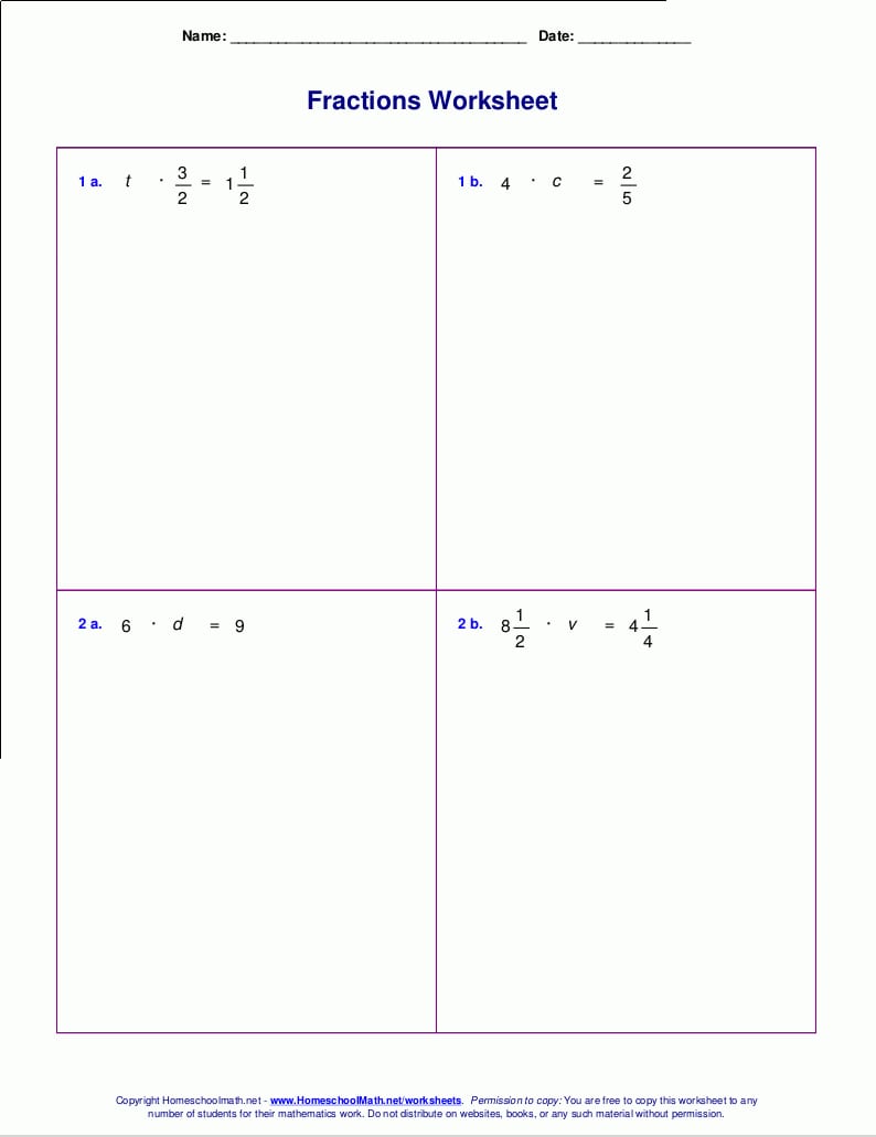 Worksheets For Fraction Multiplication Inside 7Th Grade Fractions Worksheets