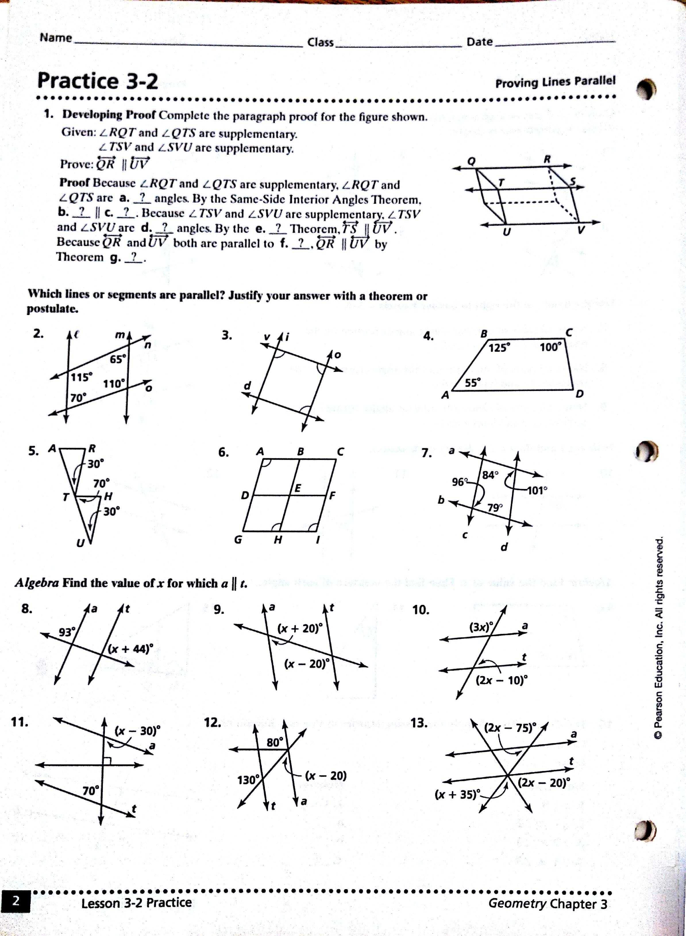 Worksheets  Math With Mrs Casillas Inside 3 2 Practice Angles And Parallel Lines Worksheet Answers