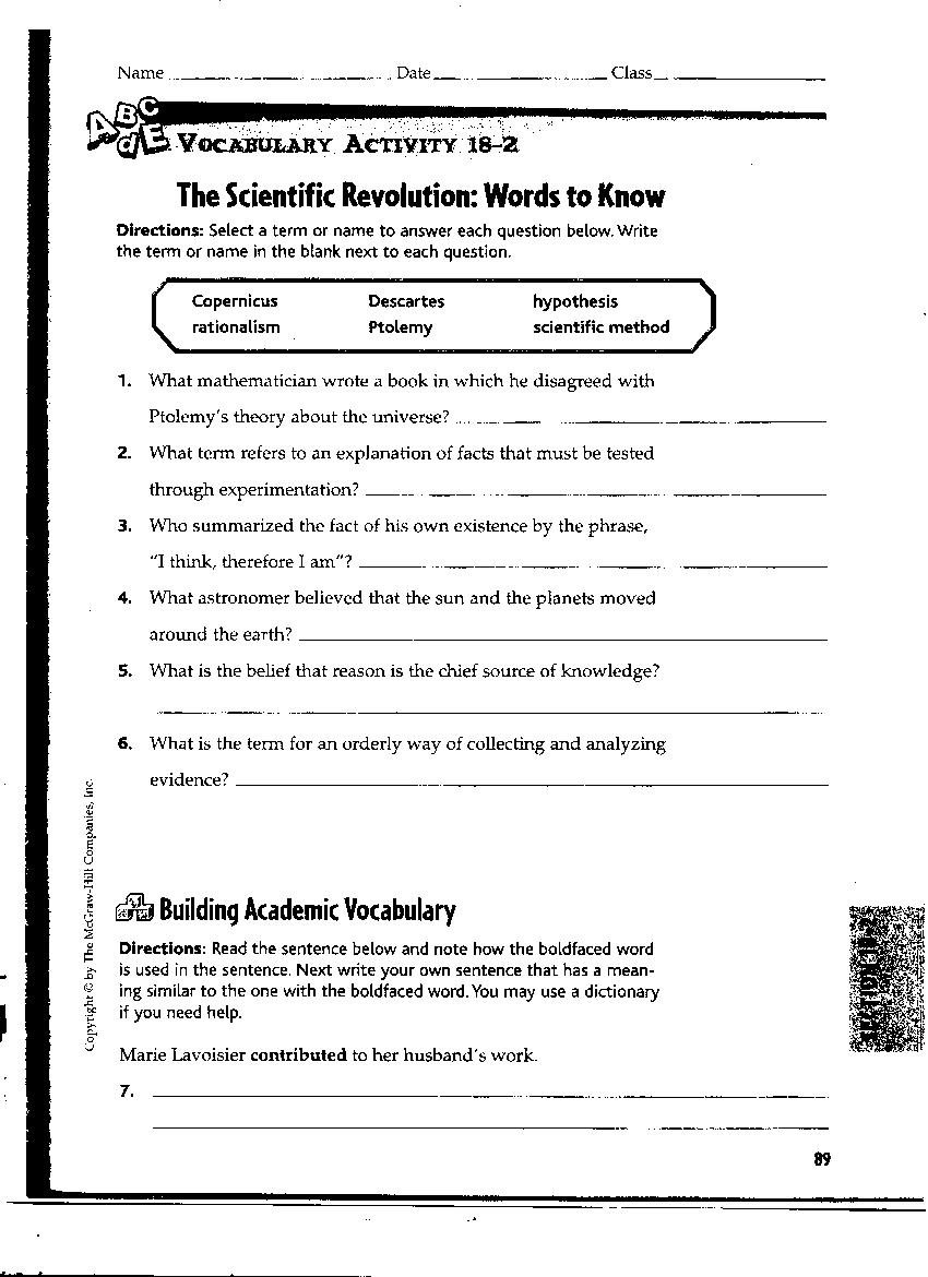 World Hist B Home Section 1 Scientific Revolution Worksheet Pt 1 Throughout Chapter 22 Section 1 The Scientific Revolution Worksheet Answers