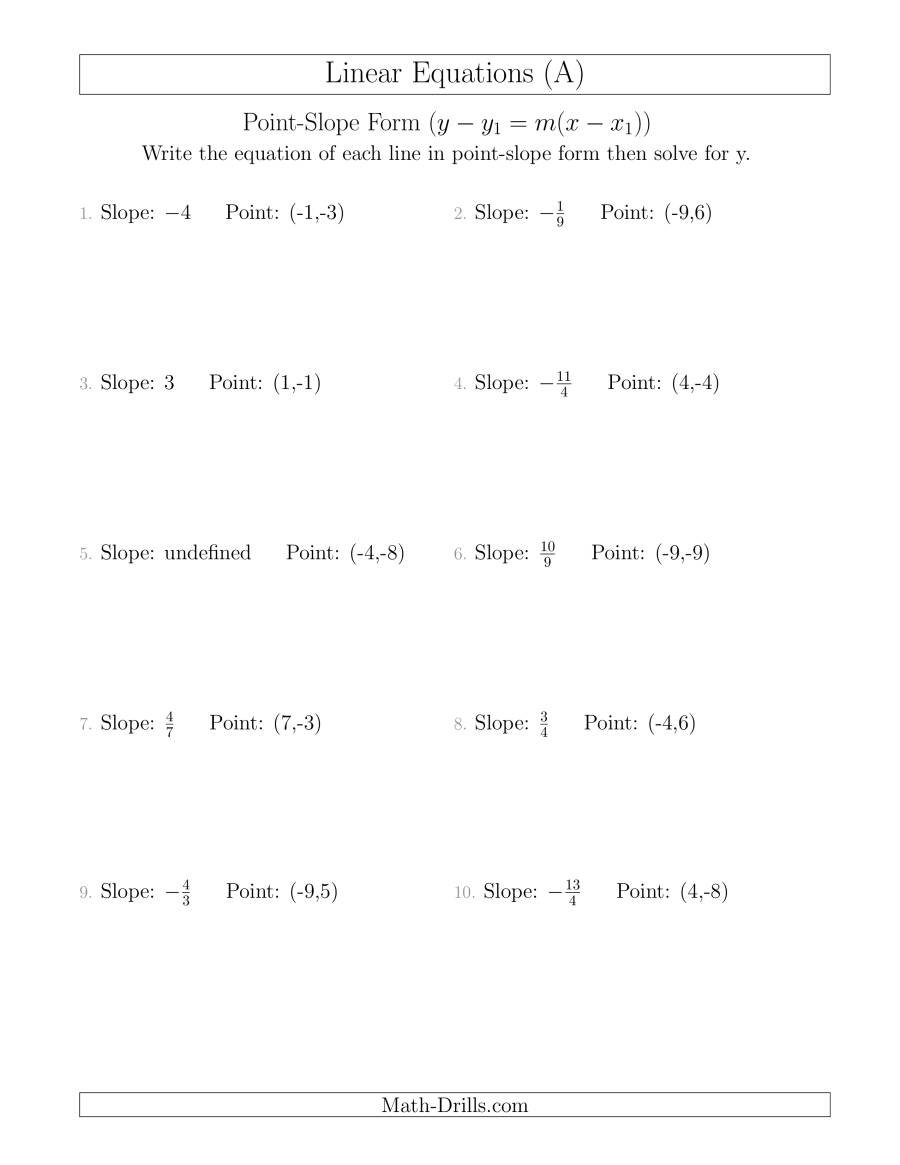 Writing A Linear Equation From The Slope And A Point A And Writing Equations Worksheet