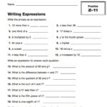 Writing Expressions  Teachervision Inside Writing Algebraic Expressions Worksheet Pdf