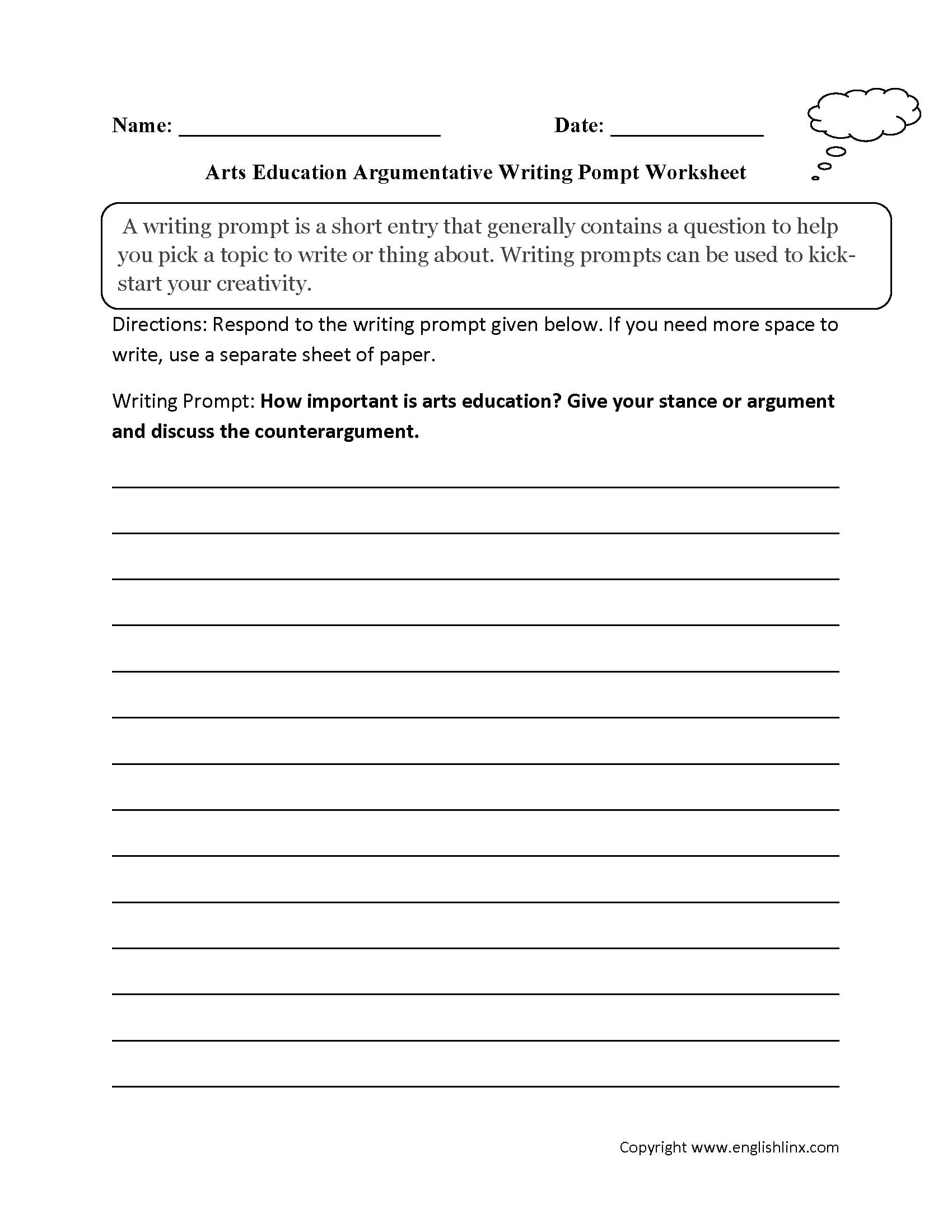 Writing Prompts Worksheets  Argumentative Writing Prompt Worksheets Pertaining To Writing Prompt Worksheets