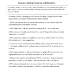 Writing Prompts Worksheets  Persuasive Writing Prompts Worksheets Intended For Persuasive Writing Worksheets
