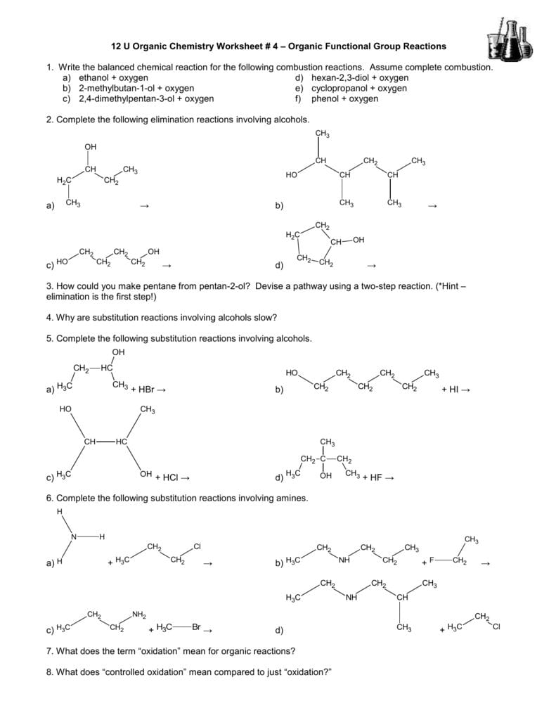 12 U Organic Chemistry Worksheet  4 – Organic Functional Group And Organic Chemistry Worksheet With Answers