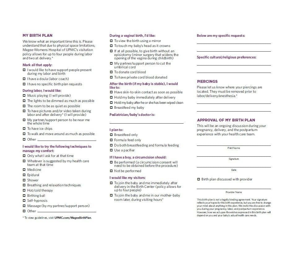 47 Printable Birth Plan Templates Birth Plan Checklist ᐅ Pertaining To Birth Plan Worksheet Printable