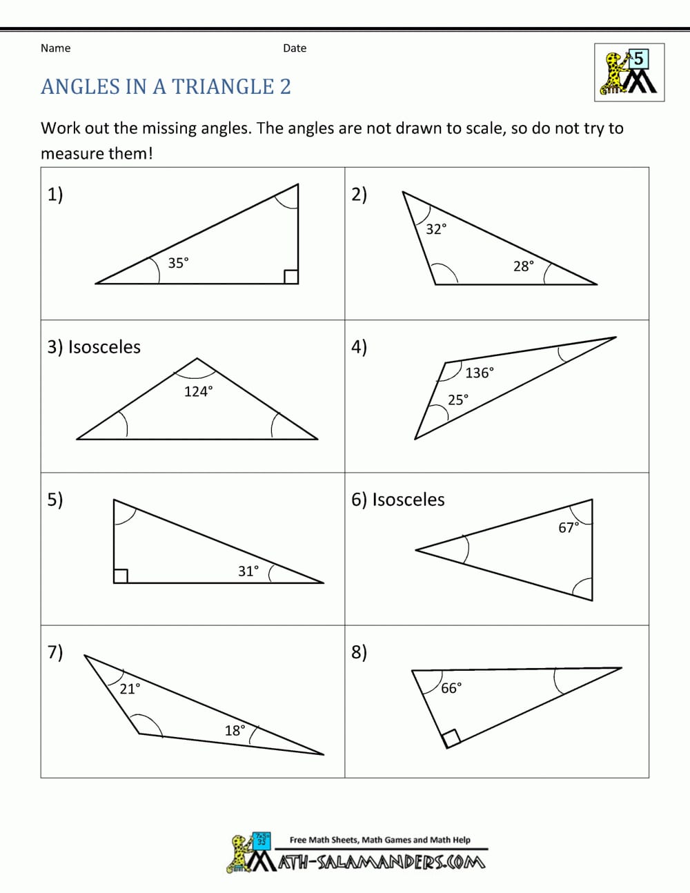 5Th Grade Geometry Throughout Find The Missing Angle Measure Worksheet