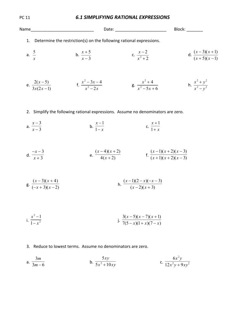 61 Simplifying Rational Expressions Worksheet And Simplifying Rational Expressions Worksheet Answers