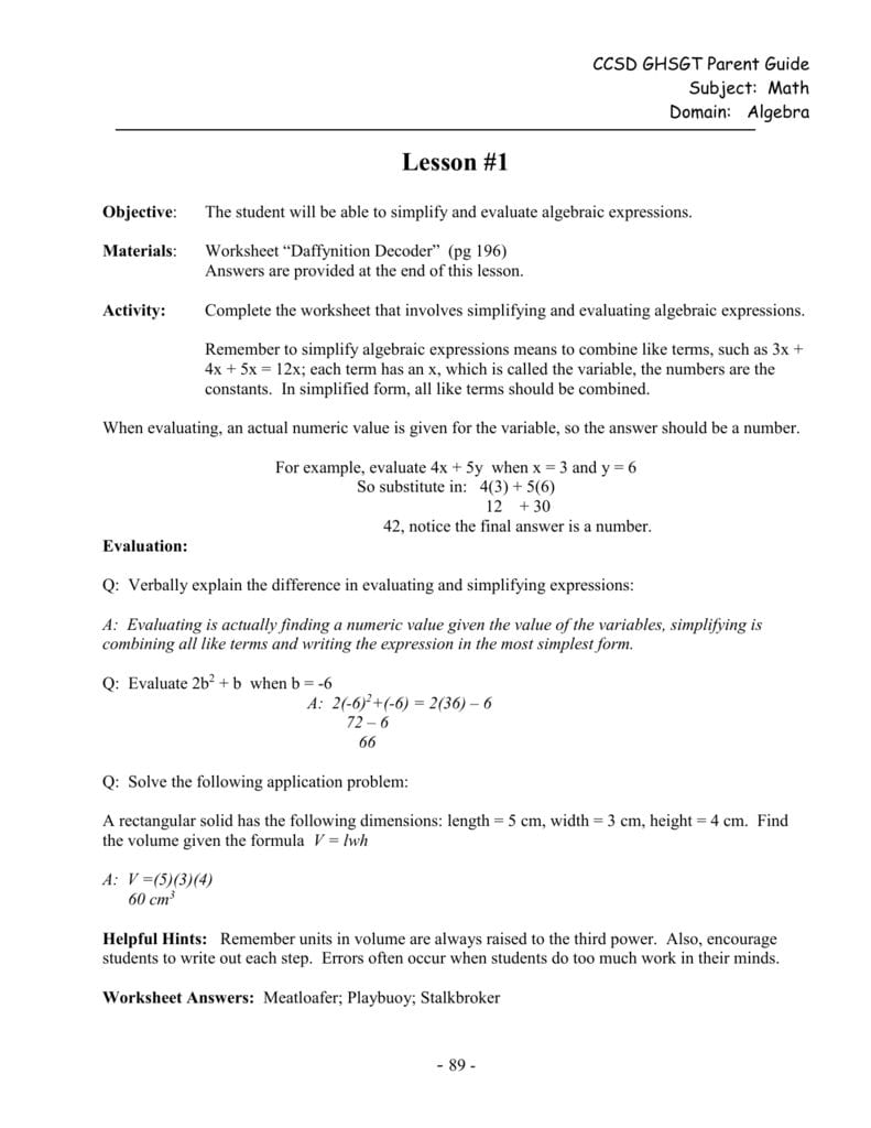 Algebra  Mceachern High School Together With Daffynition Decoder Worksheet