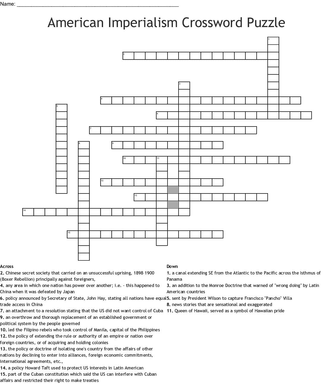 American Imperialism Crossword Puzzle  Wordmint Intended For American Imperialism Worksheet Answers