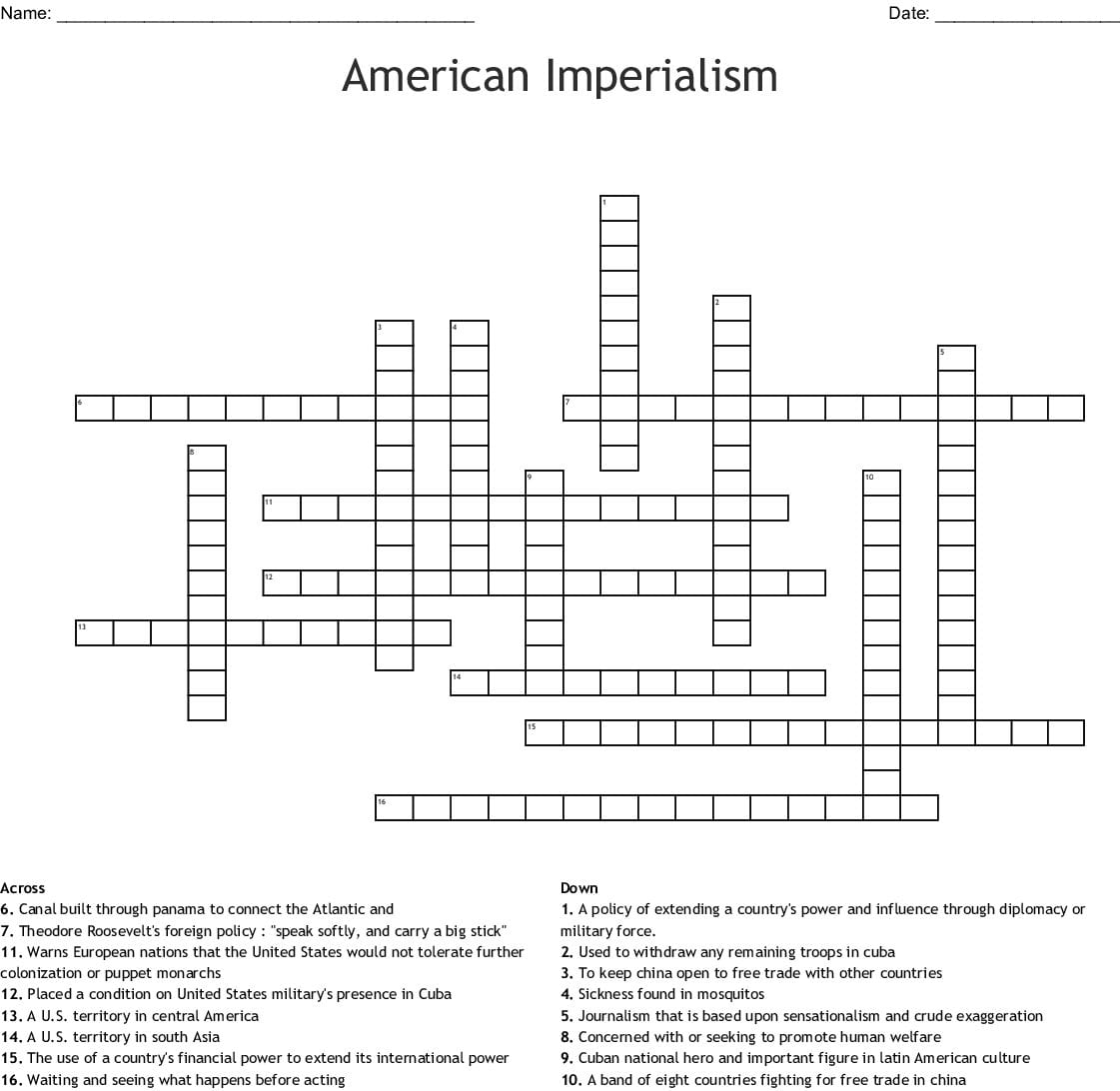 American Imperialism Crossword  Wordmint Within American Imperialism Worksheet Answers