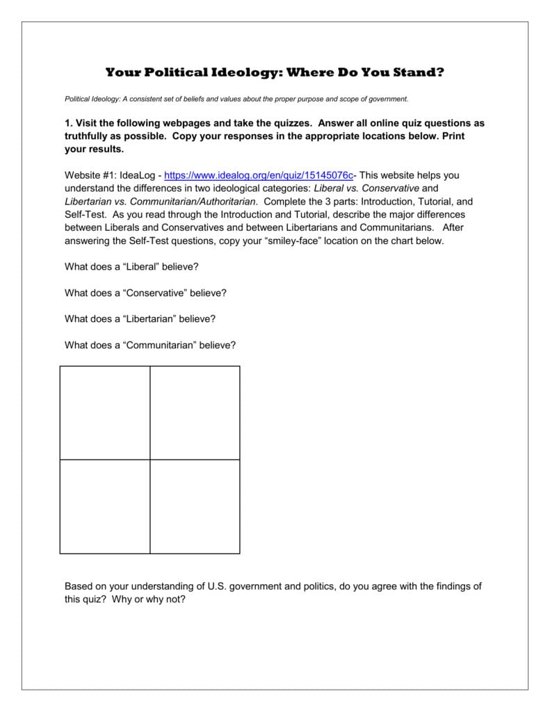 Are You A Liberal Or Conservative Worksheet Multiplication Intended For Are You A Liberal Or Conservative Worksheet