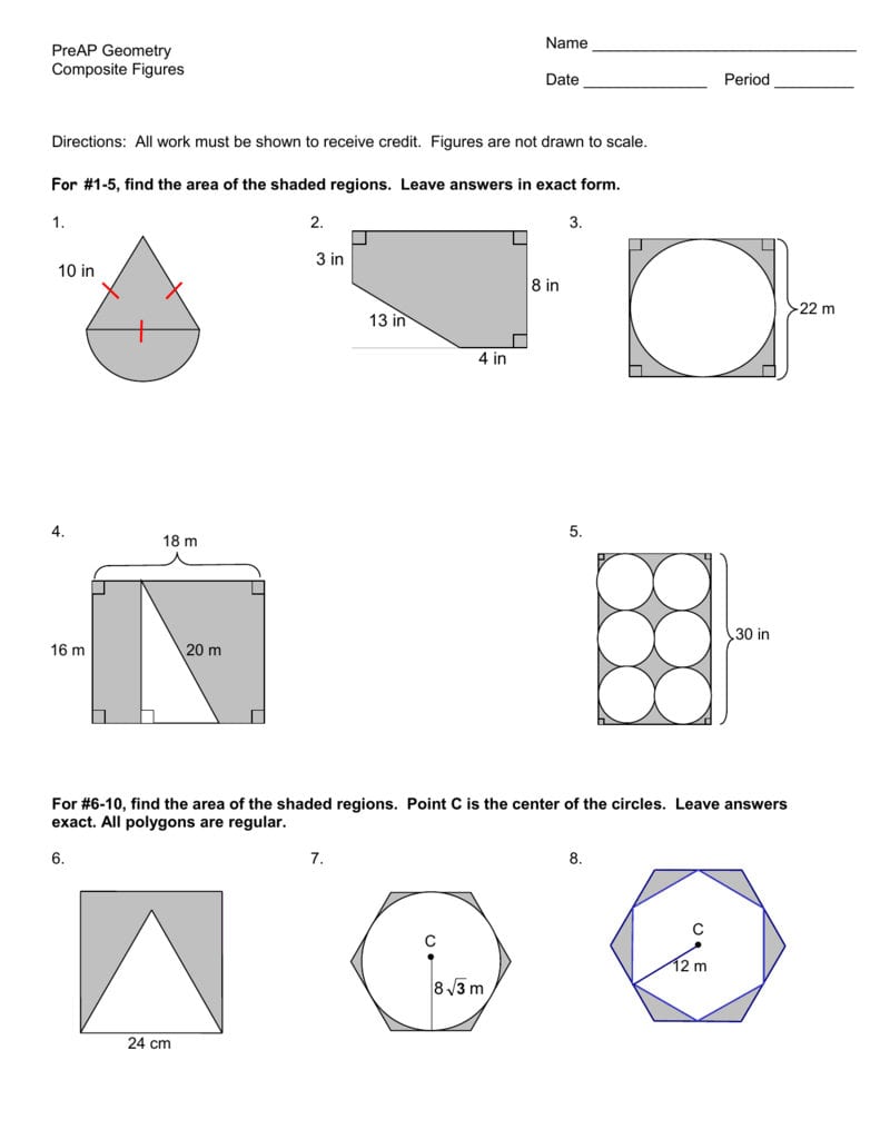 Area Of Shaded Regions And Composites Regarding Finding Area Of Shaded Region Worksheet