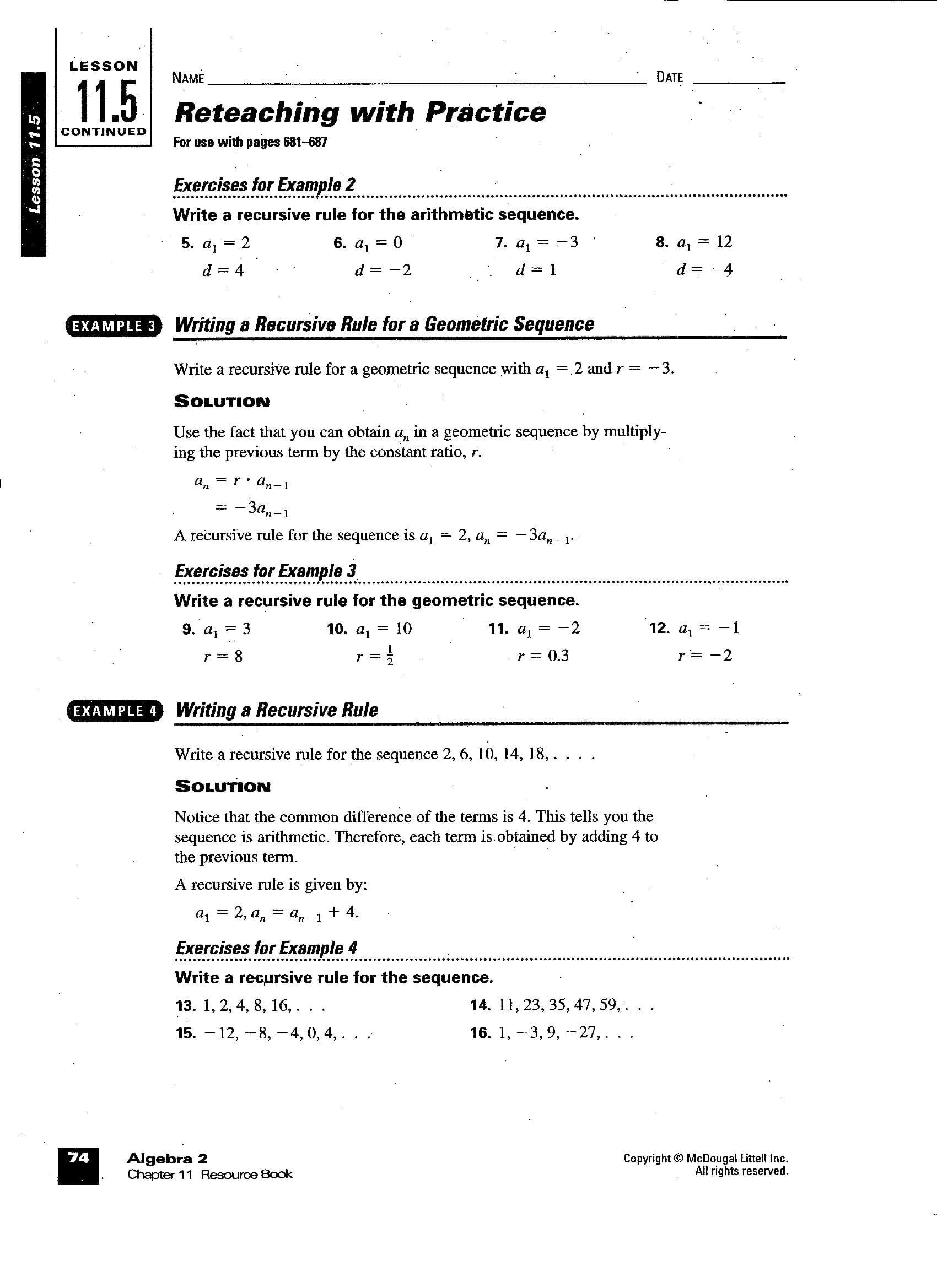 Arithmetic Sequence Worksheet With Answers Pdf Throughout Arithmetic And Geometric Sequences Worksheet Pdf