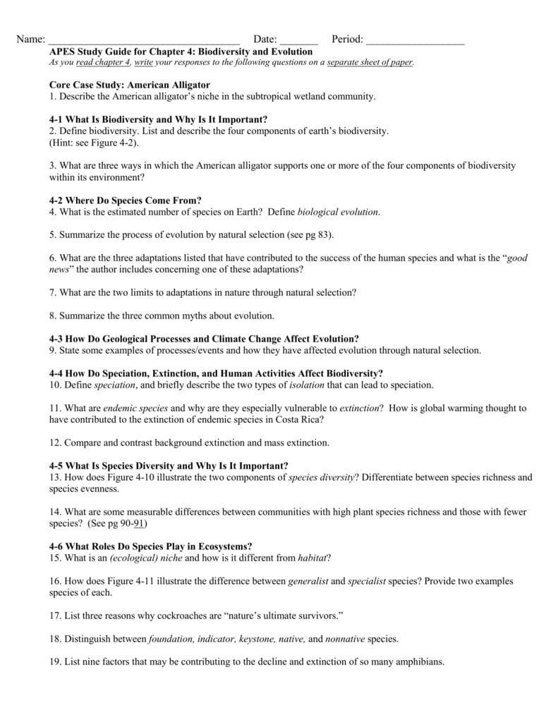 Biological Diversity And Conservation Chapter 5 Worksheet For Biological Diversity And Conservation Chapter 5 Worksheet Answers