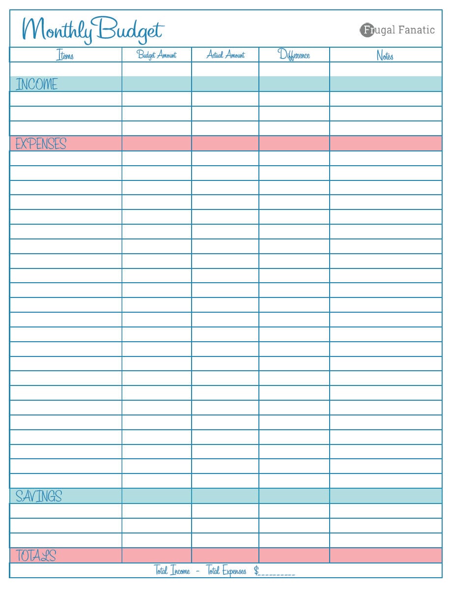 Blank Monthly Budget Worksheet  Frugal Fanatic With Budget For Teenager Worksheet