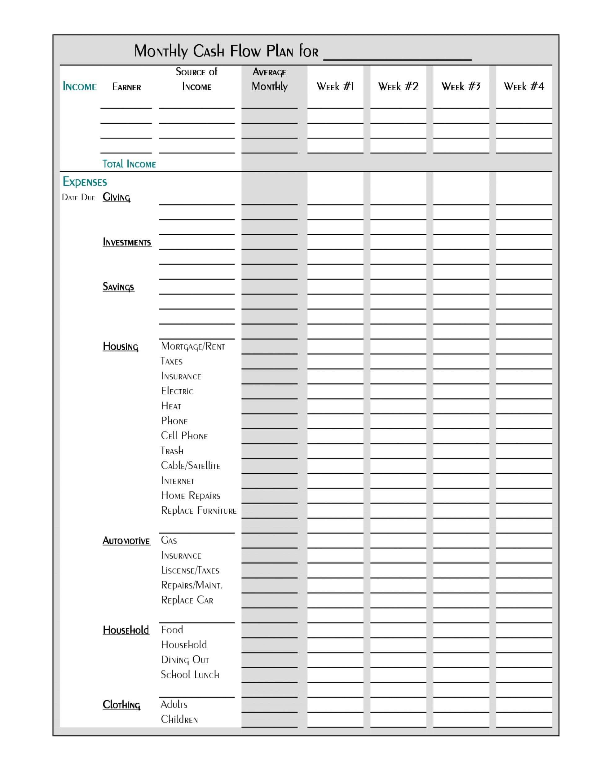 Blank Monthly Budget Worksheet Pdf Printable Household Or Free Household Budget Worksheet