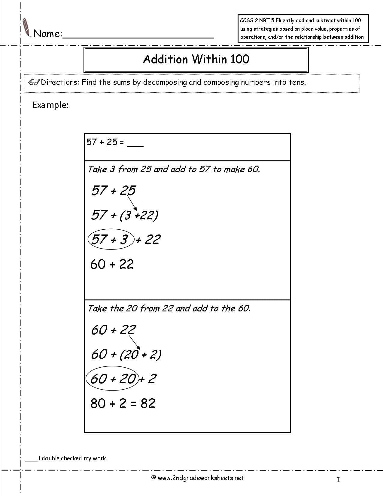 Ccss 2Nbt5 Worksheets Two Digit Addition And Subtraction For Common Core Math Grade 3 Worksheets