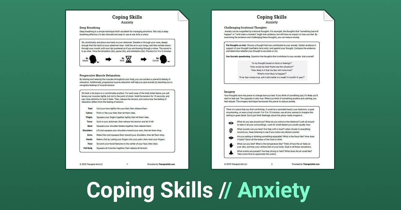 Coping Skills Anxiety Worksheet  Therapist Aid In Coping Skills For Anxiety Worksheets