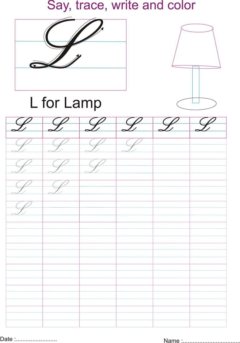 Cursive Captial Letter 'l' Worksheet Throughout Cursive Letter L Worksheet