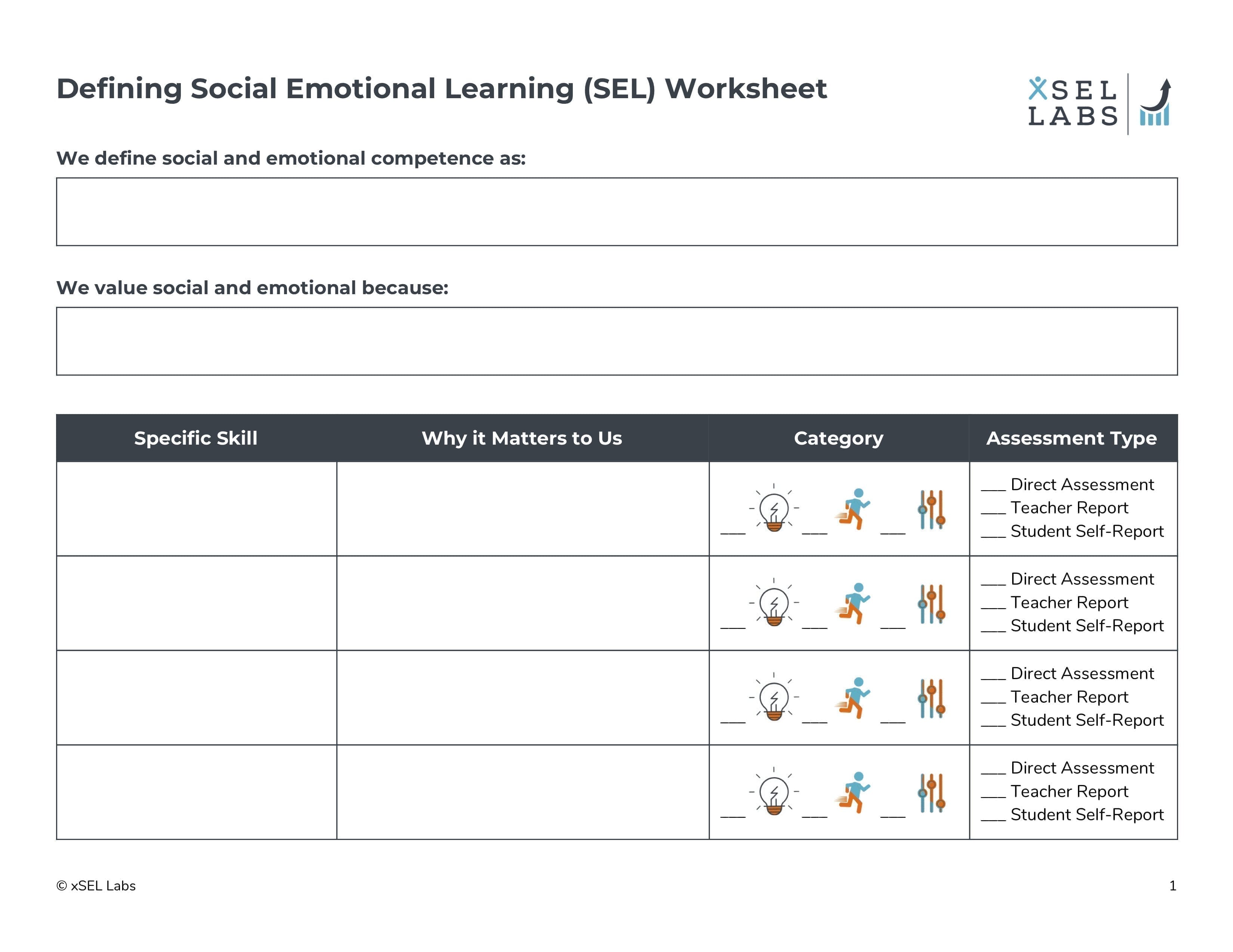 Defining Social Emotional Learning Sel Worksheet  Xsel Labs Together With Social Emotional Worksheets