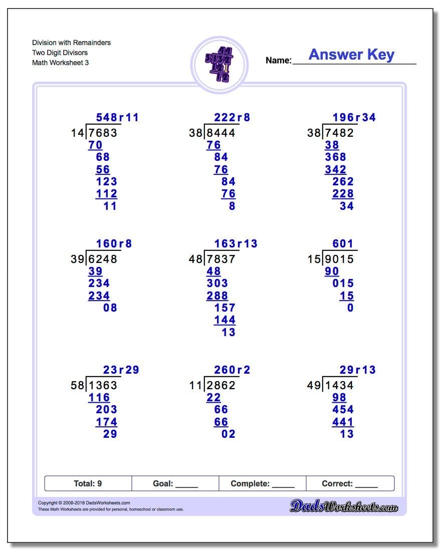 Division With Multidigit Divisors With Regard To 2 Digit Division Worksheets
