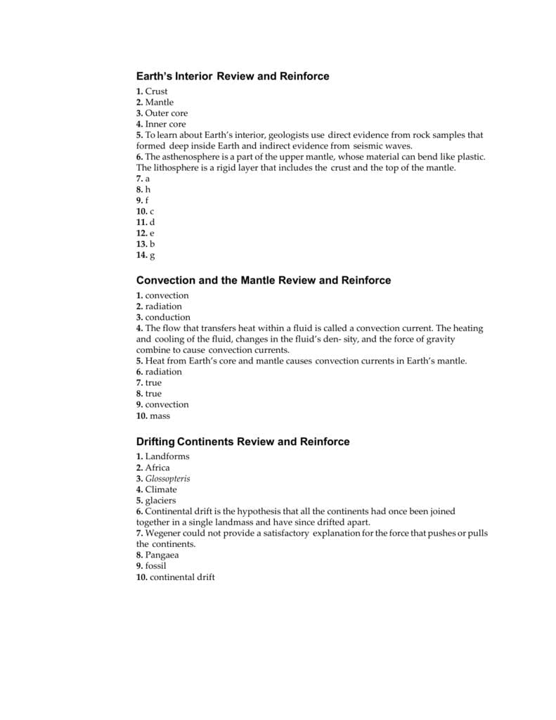 Earths Interior Review And Reinforce Inside Review And Reinforce Worksheet Answers