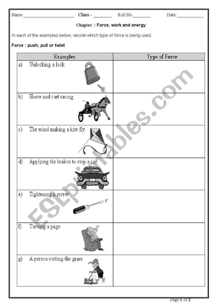 English Worksheets Force Work And Energy Or Work And Energy Worksheet