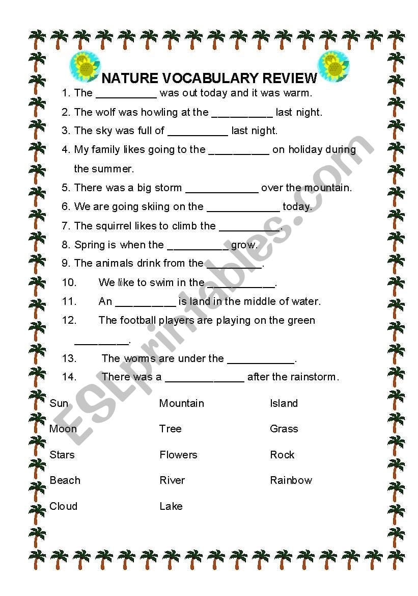 English Worksheets Nature Vocabulary Practice In Vocabulary Practice Worksheets