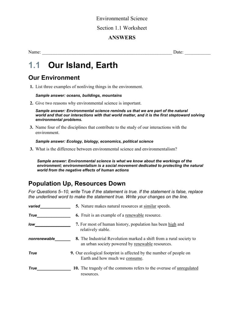 Environmental Science Inside Science Worksheet Answers