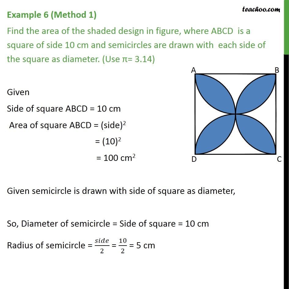 Example 6  Find Area Of Shaded Design Abcd Is A Square 10 Cm Pertaining To Finding Area Of Shaded Region Worksheet