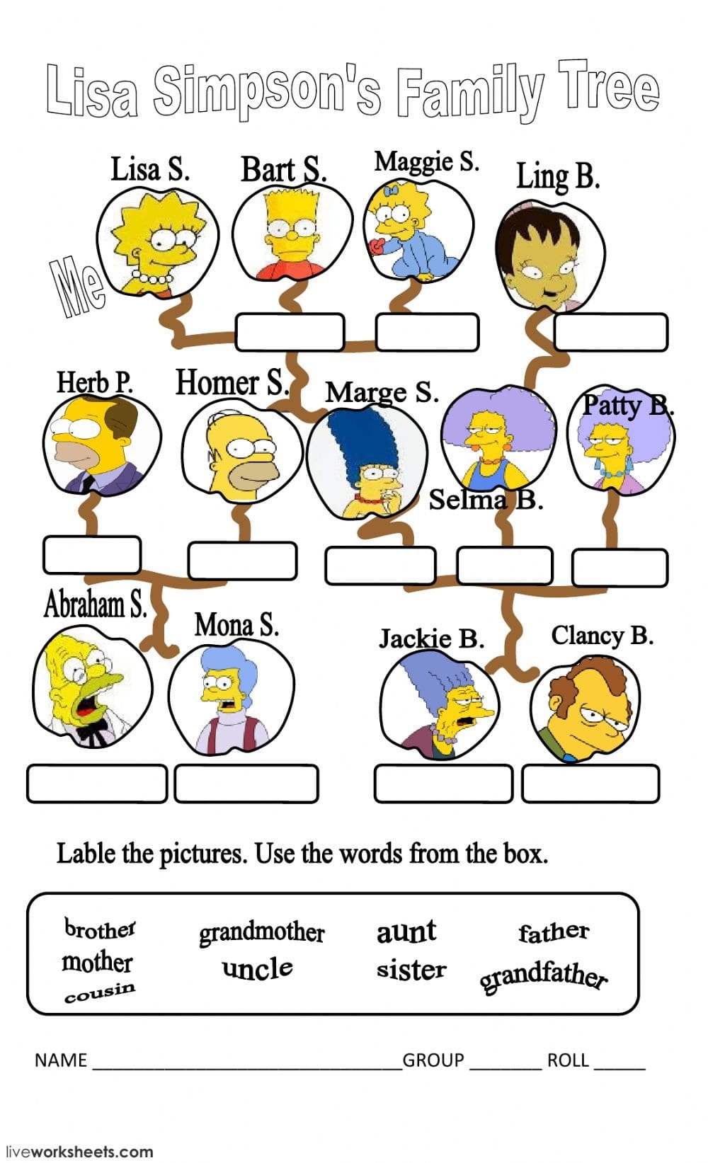 Family  Interactive Worksheet Regarding Simpsons Family Tree Worksheet Spanish